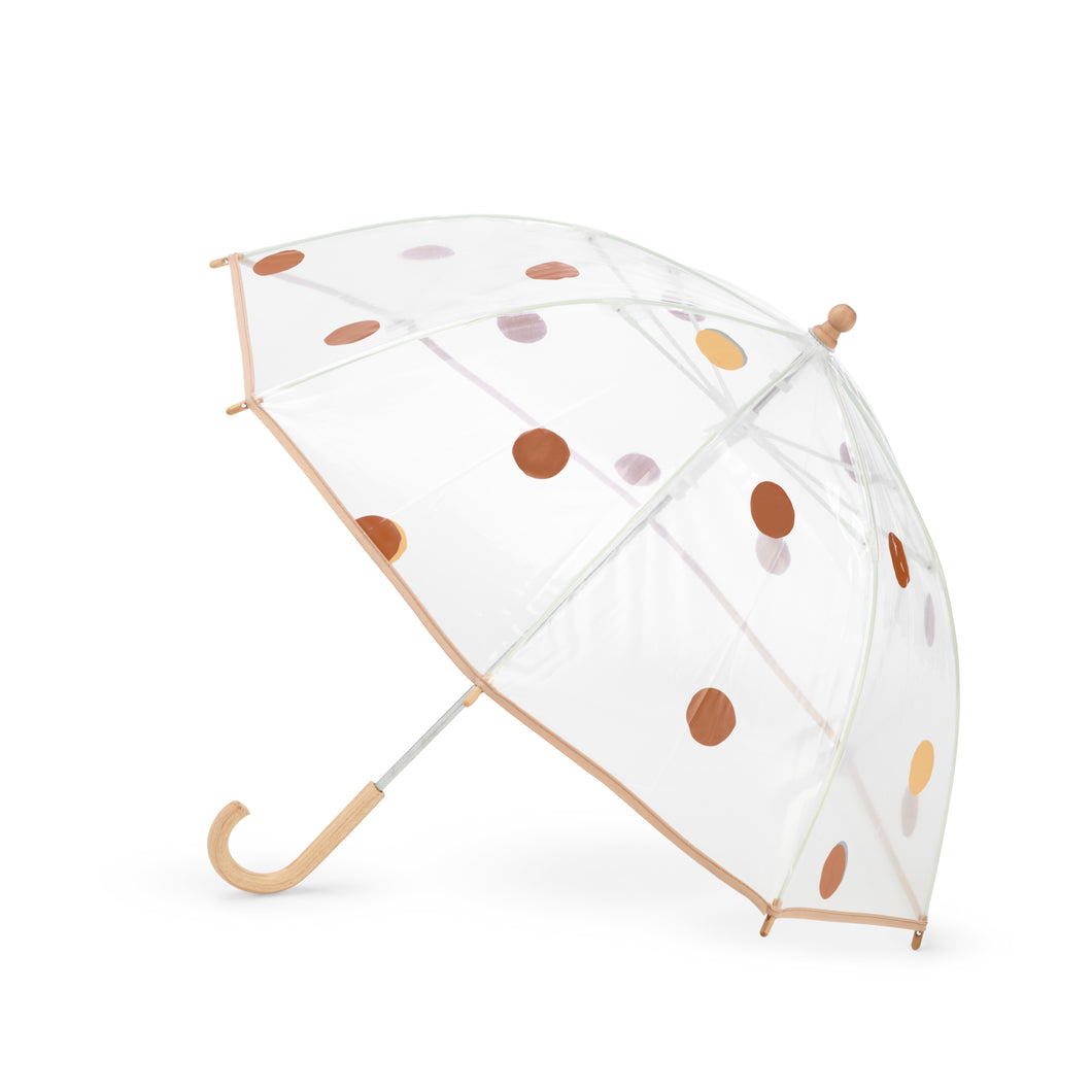 Kids transparent dome umbrella - POLKA DOTS - caramel/beige