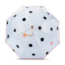 Lade das Bild in den Galerie-Viewer, Kids transparent dome umbrella - POLKA DOTS - black/coral pink
