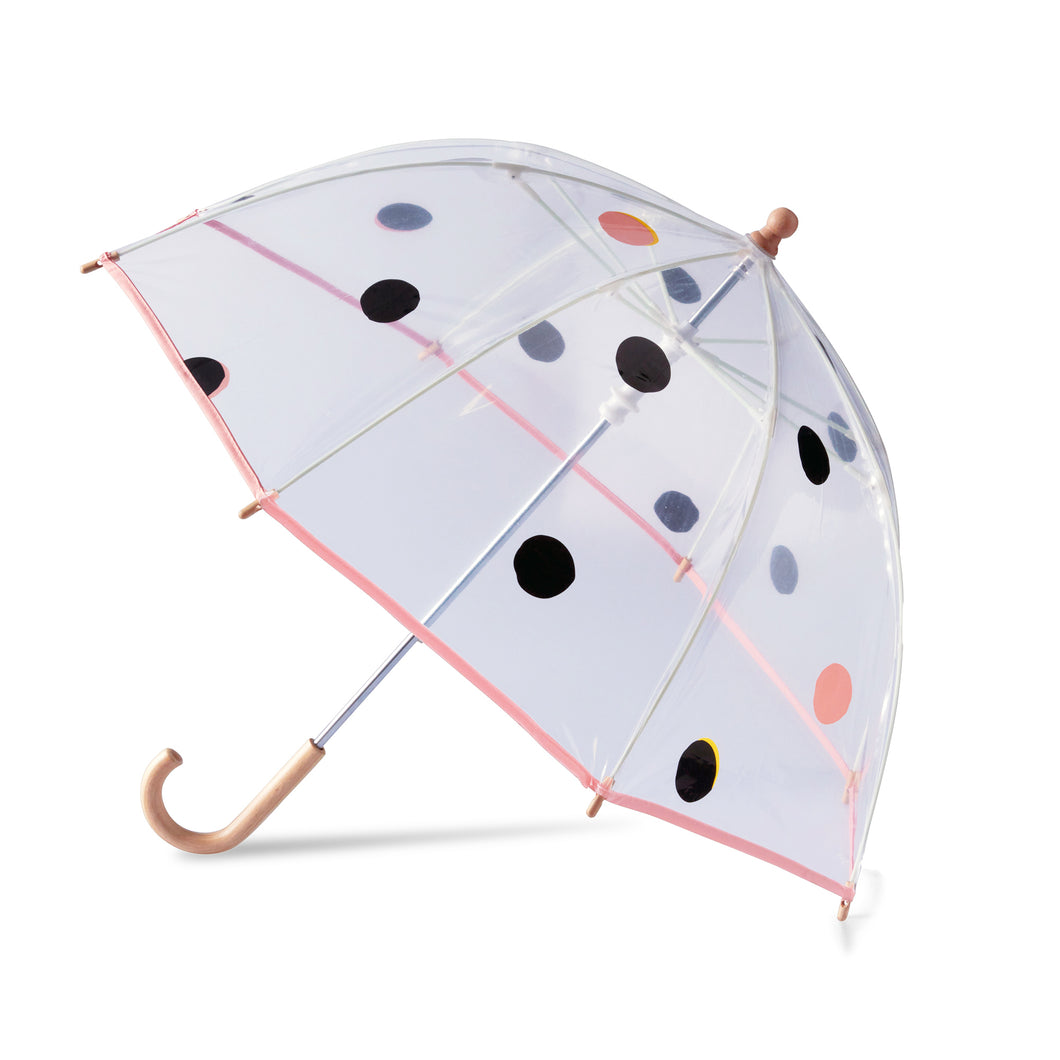 Kids transparent dome umbrella - POLKA DOTS - black/coral pink